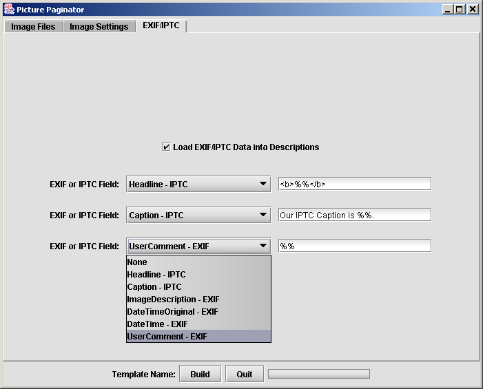 Shot of the EXIF/IPTC tab